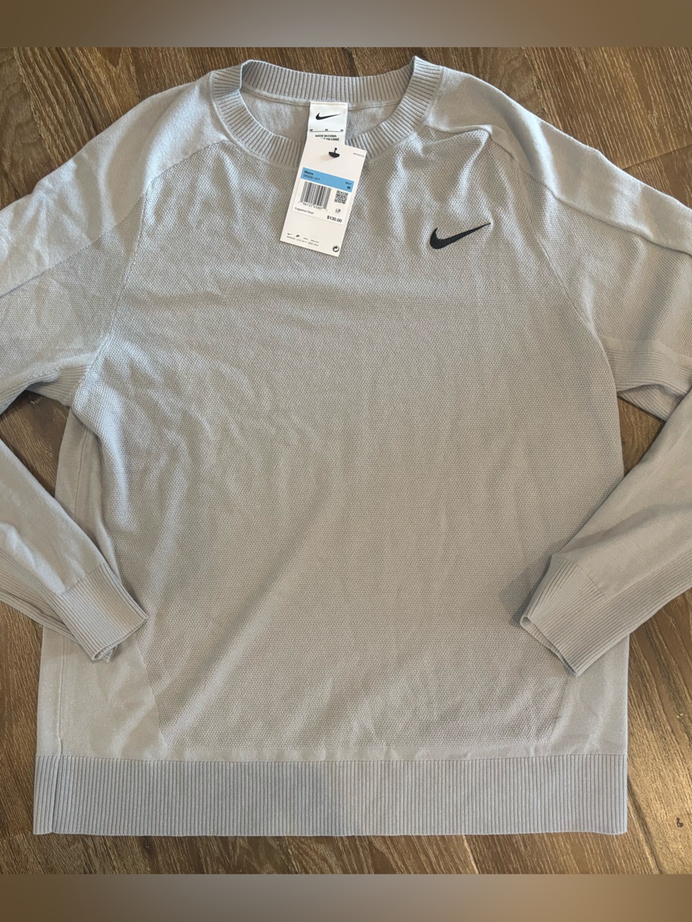 Nike Men’s Light Gray Crewneck Sweater with Black Swoosh